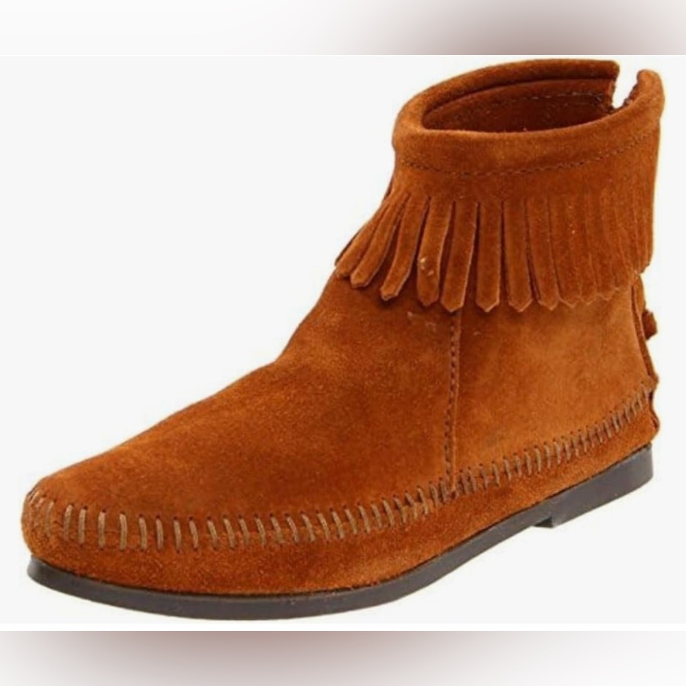 Minnetonka Fringe Ankle Boots - Tan